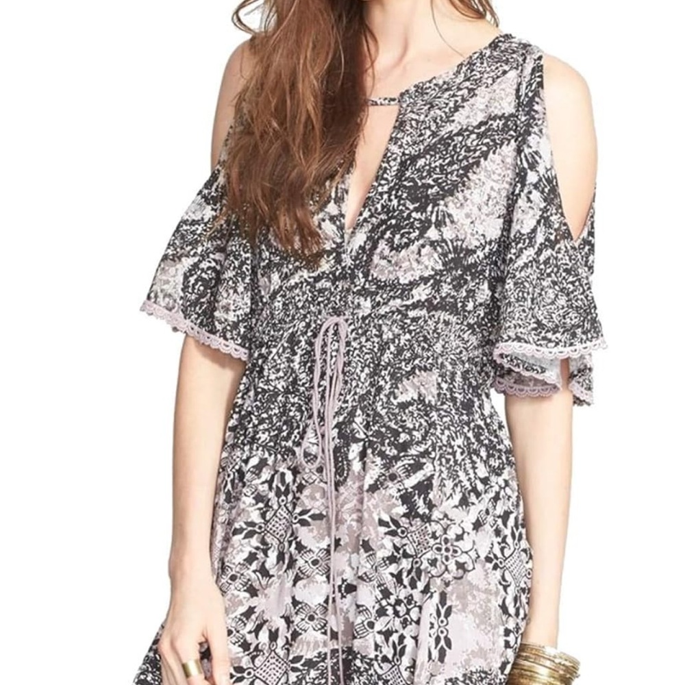 Free People Women's Love Birds Minidress Stone Combo Size Small